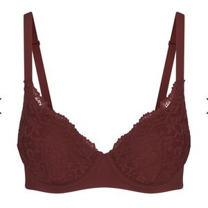 NWT SKIMS Oxblood Fits Everybody Lace Full Coverage Bra 36D